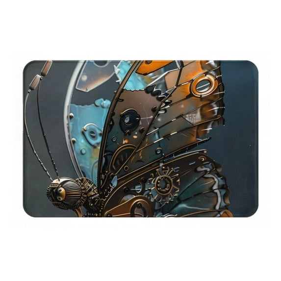 Honeii Steampunk Mechanical Butterfly Pattern Door Mat, Welcome Door Mats Outdoor Indoor, Stain and Fade Resistant, Non-Slip Entry Matfor Bedroom, Bathroom, Kitchen