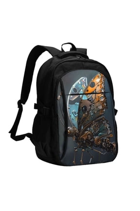 Steampunk Mechanical Butterfly for Travel Laptop Backpack, Business Laptops Backpack with USB Charging Port, College High School Computer Bag for Men Women
