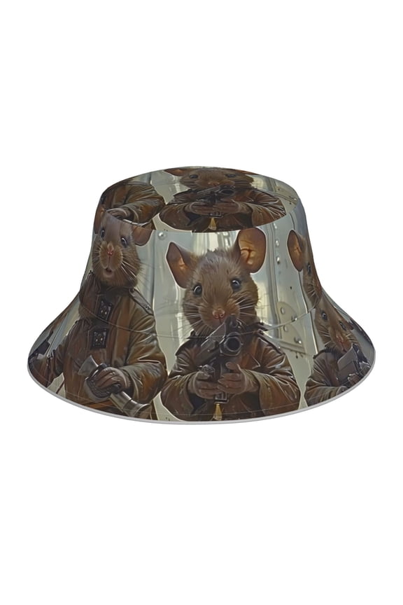 Steampunk Space Mice Warriors for Unisex Bucket Hat Waterproof Rain Hat Reversible Shiny Rave Bucket Hat for Concert Festival Boonie Cap