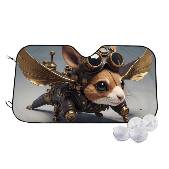 Honeii Steampunk Squirrel Pilot Print Car Sunshade for Windshield,Car Cover Sunshade Protector,Foldable Front Window Sun Visor,Fits Cars, SUVs, Trucks