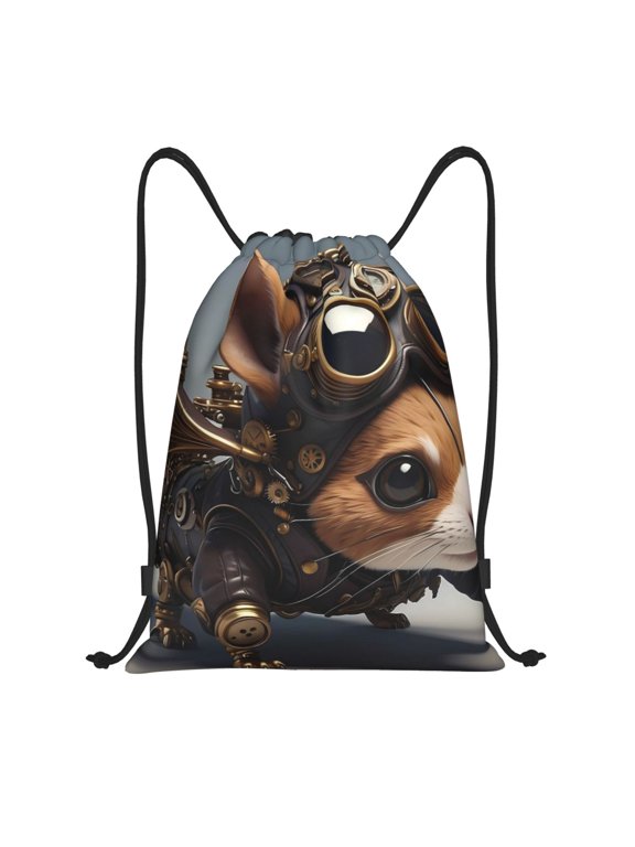 Steampunk Squirrel Pilot Print Drawstring Backpack,Drawstring Bags String Backpack Gym Cinch Sack Backpack Sport Bag Draw-