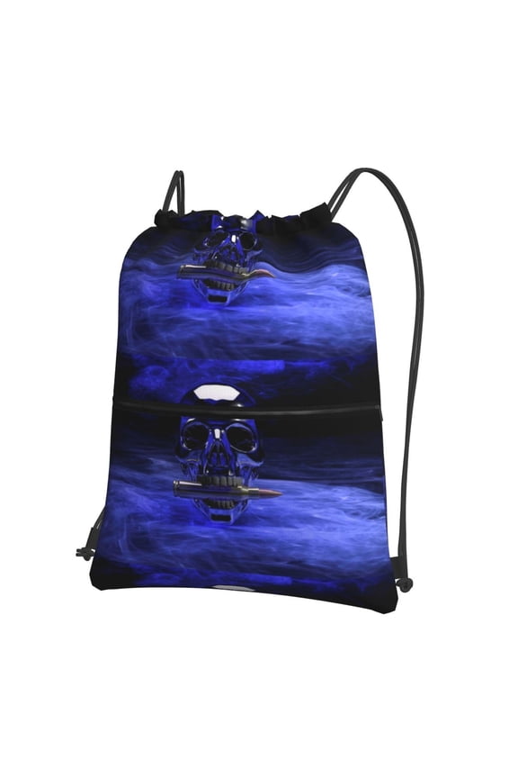 Steel Skull Print Drawstring Backpack,String Bag,Sackpack Cinch Water Resistant Nylon for Gym Shopping Sport Yoga