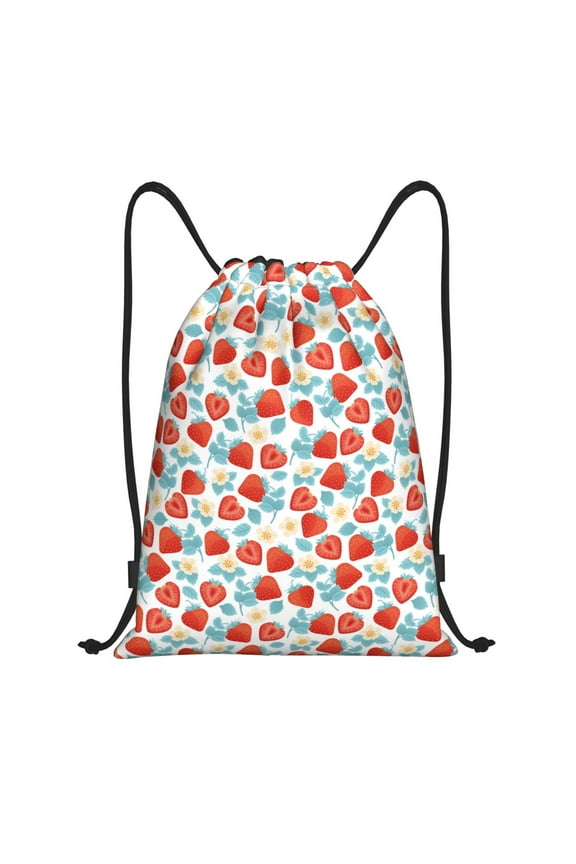 Strawberries Print Drawstring Backpack,Drawstring Bags String Backpack Gym Cinch Sack Backpack Sport Bag Draw-Medium