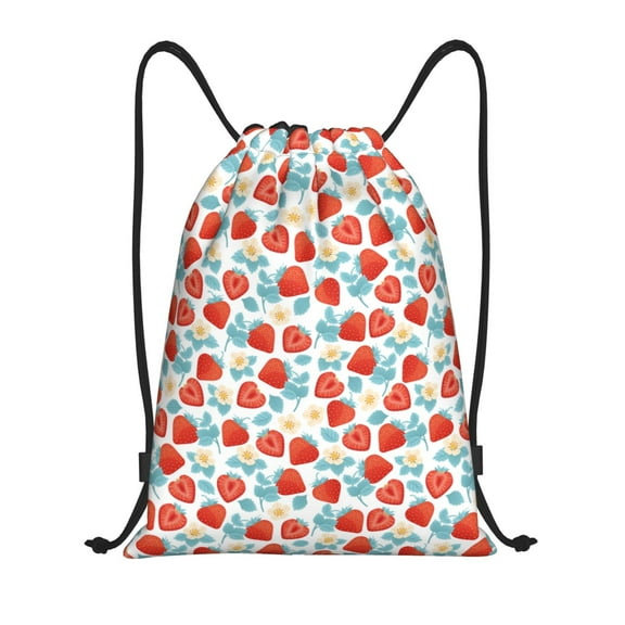 Honeii Strawberries Print Drawstring Backpack,Drawstring Bags String Backpack Gym Cinch Sack Backpack Sport Bag Draw-Medium