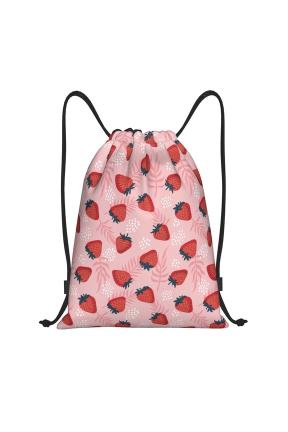 Strawberries Print Drawstring Backpack,Drawstring Bags String Backpack Gym Cinch Sack Backpack Sport Bag Draw-Small