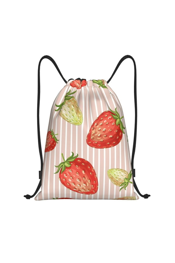 Strawberries Print Drawstring Backpack,Drawstring Bags String Backpack Gym Cinch Sack Backpack Sport Bag Draw-Small