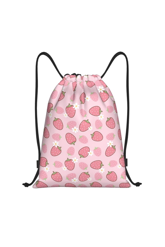 Strawberries Print Drawstring Backpack,Drawstring Bags String Backpack Gym Cinch Sack Backpack Sport Bag Draw-Small