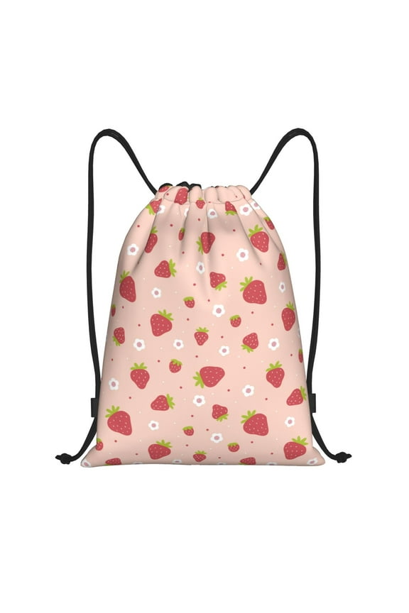 Strawberries Print Drawstring Backpack,Drawstring Bags String Backpack Gym Cinch Sack Backpack Sport Bag Draw-Small