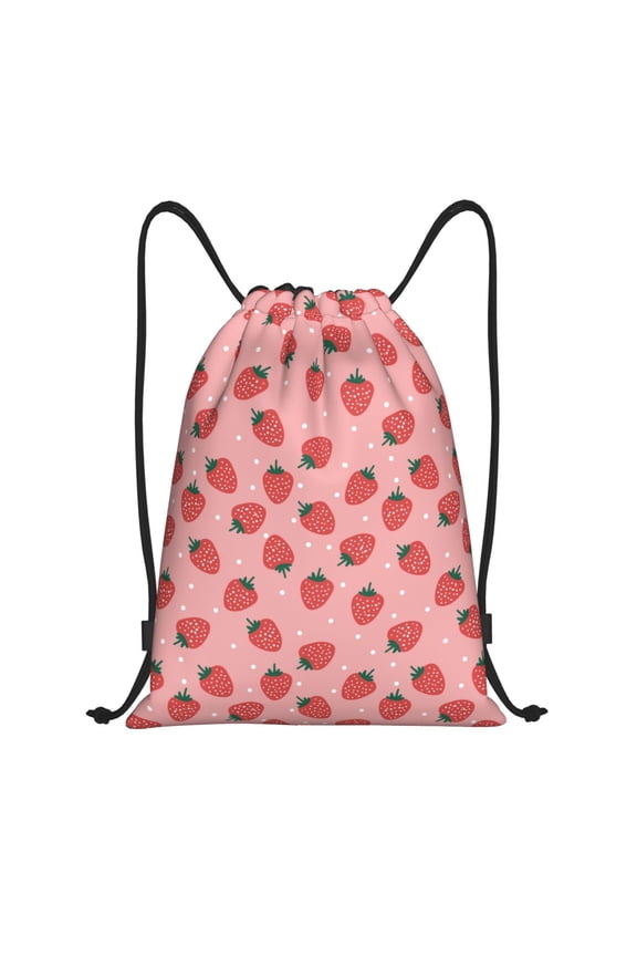 Strawberries Print Drawstring Backpack,Drawstring Bags String Backpack Gym Cinch Sack Backpack Sport Bag Draw-Small