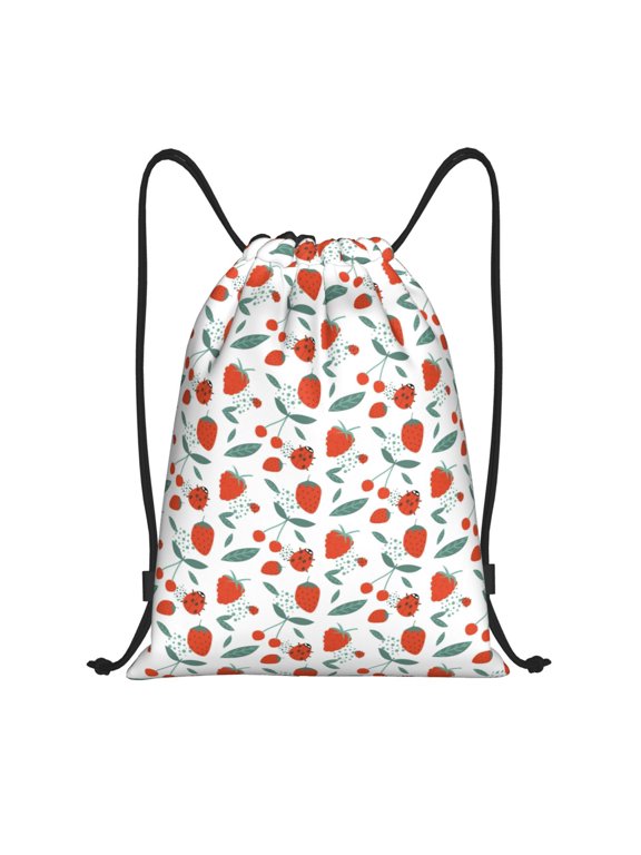 Strawberries Print Drawstring Backpack,Drawstring Bags String Backpack Gym Cinch Sack Backpack Sport Bag Draw-Small
