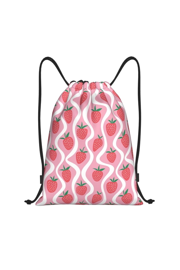 Strawberries Print Drawstring Backpack,Drawstring Bags String Backpack Gym Cinch Sack Backpack Sport Bag Draw-Small