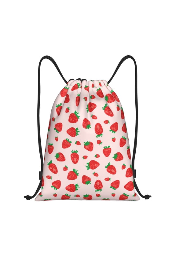 Strawberries Print Drawstring Backpack,Drawstring Bags String Backpack Gym Cinch Sack Backpack Sport Bag Draw-Small