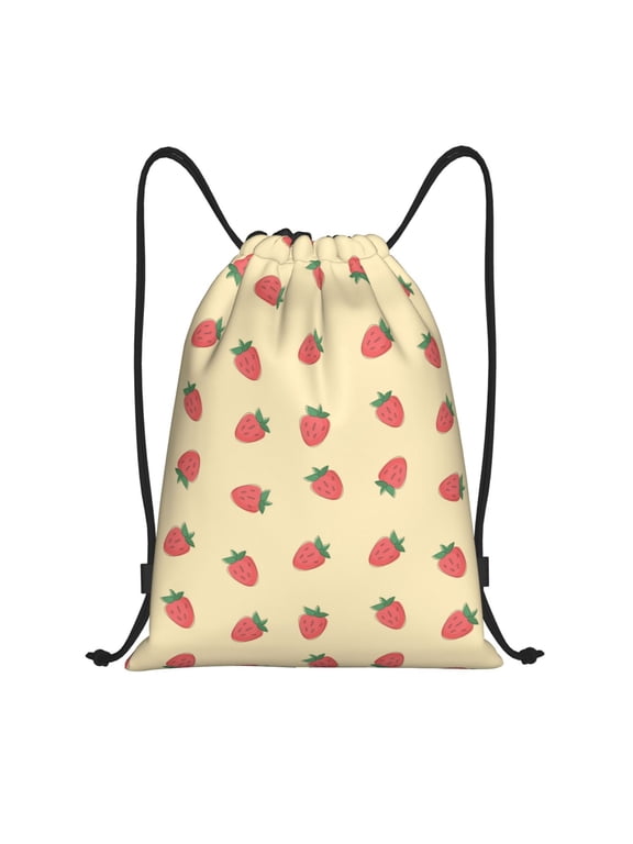 Strawberries Print Drawstring Backpack,Drawstring Bags String Backpack Gym Cinch Sack Backpack Sport Bag Draw-Small
