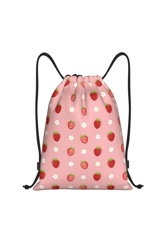 Strawberries Print Drawstring Backpack,Drawstring Bags String Backpack Gym Cinch Sack Backpack Sport Bag Draw-Small