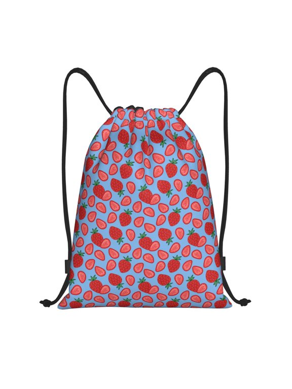 Strawberries Print Drawstring Backpack,Drawstring Bags String Backpack Gym Cinch Sack Backpack Sport Bag Draw-Small