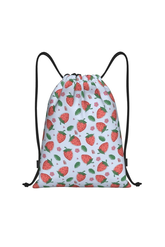 Strawberries Print Drawstring Backpack,Drawstring Bags String Backpack Gym Cinch Sack Backpack Sport Bag Draw-Small