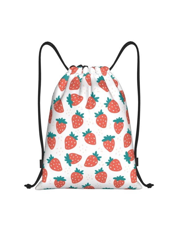 Strawberries Print Drawstring Backpack,Drawstring Bags String Backpack Gym Cinch Sack Backpack Sport Bag Draw-Small