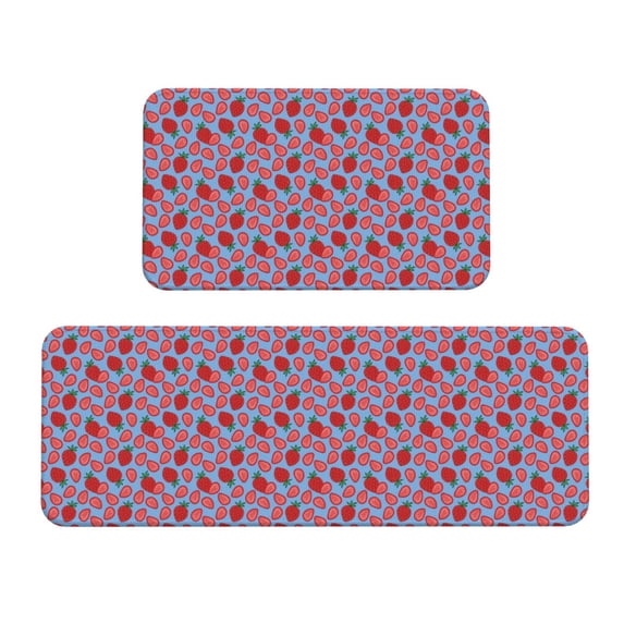 Honeii Strawberries Print Kitchen Mat [2 PCS] for Floor, Waterproof Non-Slip Rugs, Kitchen Decor,Standing Mat for Floor,Office, Sink, Laundry