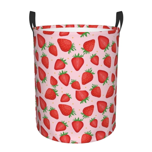 Honeii Strawberries Print Laundry Hamper Basket,Baby Nursery Woven Storage Basket for Toys Bin,Pillows,Blankets,Clothes-Medium