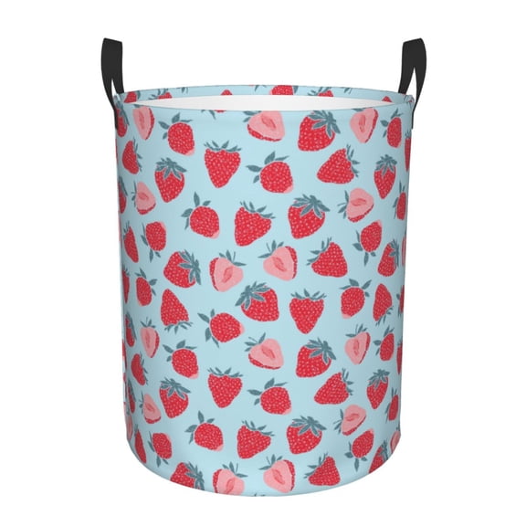Honeii Strawberries Print Laundry Hamper Basket,Baby Nursery Woven Storage Basket for Toys Bin,Pillows,Blankets,Clothes-Medium