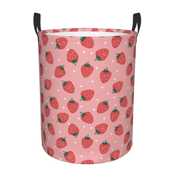 Honeii Strawberries Print Laundry Hamper Basket,Baby Nursery Woven Storage Basket for Toys Bin,Pillows,Blankets,Clothes-