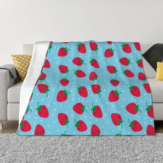 Honeii Strawberries print throw blanket, crafted from cozy cotton flannel, offers versatile home decor as a bedding suitable for all seasons.-60"x50"