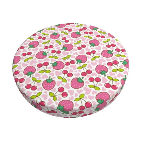 Honeii Strawberry And Cheery Bar Stool Covers – Perfect Fit for 12" to 14" Round Stools, Crease-Resistant, Stretchy, Washable & Dustproof Seat Slipcovers-14 inch