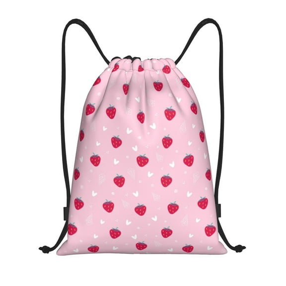 Honeii Strawberry And Heart Print Drawstring Backpack,Drawstring Bags String Backpack Gym Cinch Sack Backpack Sport Bag Draw-Small
