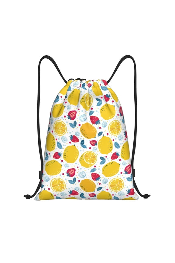 Strawberry Lemon Print Drawstring Backpack,Drawstring Bags String Backpack Gym Cinch Sack Backpack Sport Bag Draw-Small