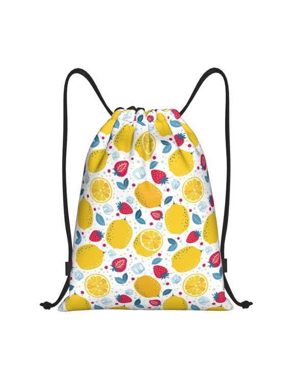 Strawberry Lemon Print Drawstring Backpack,Drawstring Bags String Backpack Gym Cinch Sack Backpack Sport Bag Draw-Small