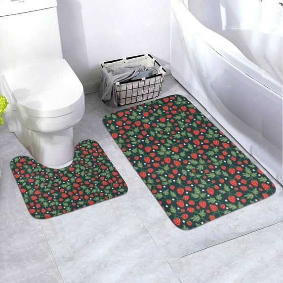 Honeii Strawberry Pattern Bathroom Anti-Skid Pad Bathroom Mat Vintage Seamless Pattern Not-Slip Toilet Rug Set