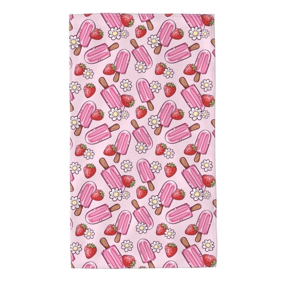 Honeii Strawberry Popsicle Print Quick-Dry Microfiber Towel, Shower Towel 27.5x16in,Absorbent Bathroom Towel for Beach, Pool, and Travel
