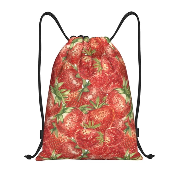 Honeii Strawberry Print Drawstring Backpack,Drawstring Bags String Backpack Gym Cinch Sack Backpack Sport Bag Draw-Medium