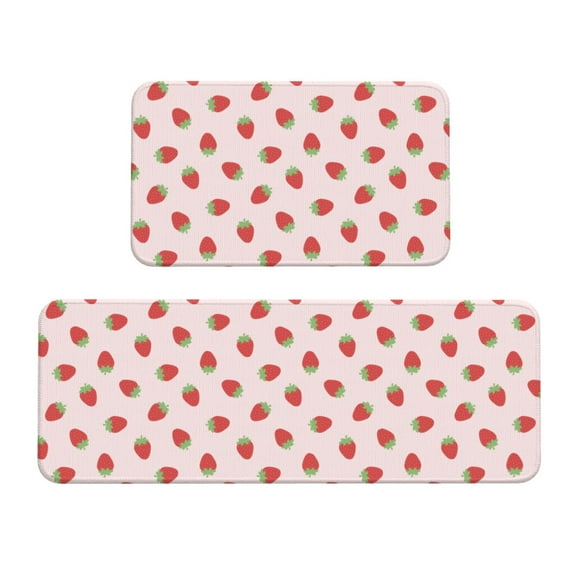 Honeii Strawberry Print Kitchen Mat [2 PCS] for Floor, Waterproof Non-Slip Rugs, Kitchen Decor,Standing Mat for Floor,Office, Sink, Laundry