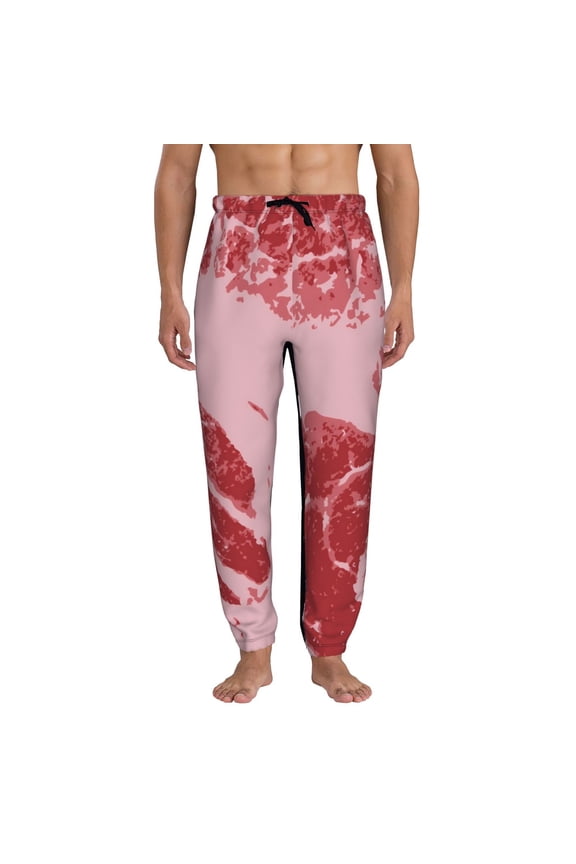 Striped Meat Print Mens Jogger Sweatpants, Men's Lounge Pants with Pockets-Medium