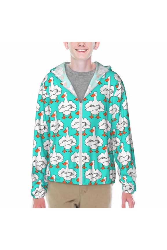 Strong Goose Print Sun Protection Jacket Hooded Cooling Shirt with Pockets Hiking Outdoor Performance-XX-Large