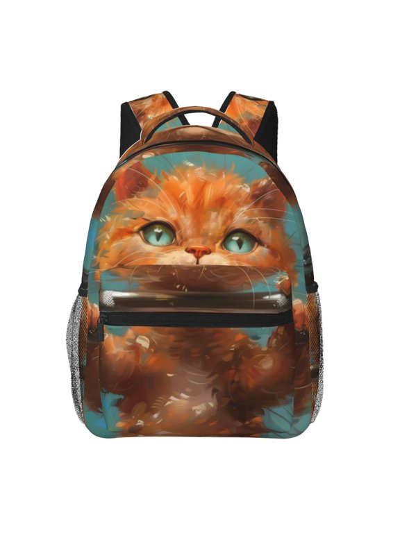 Strong Kitten Lifting Weights Print Backpack for Both Men and Women, Basic Bookbag for College, Work, or Travel,Rucksack Computer Bag-One Size