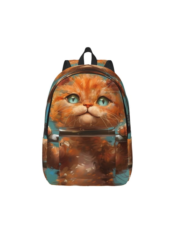 Strong Kitten Lifting Weights Print Canvas College Laptop Backpack, Durable Rucksack Travel Notebook Bag School Backpack Book Bag for Men Women-Small