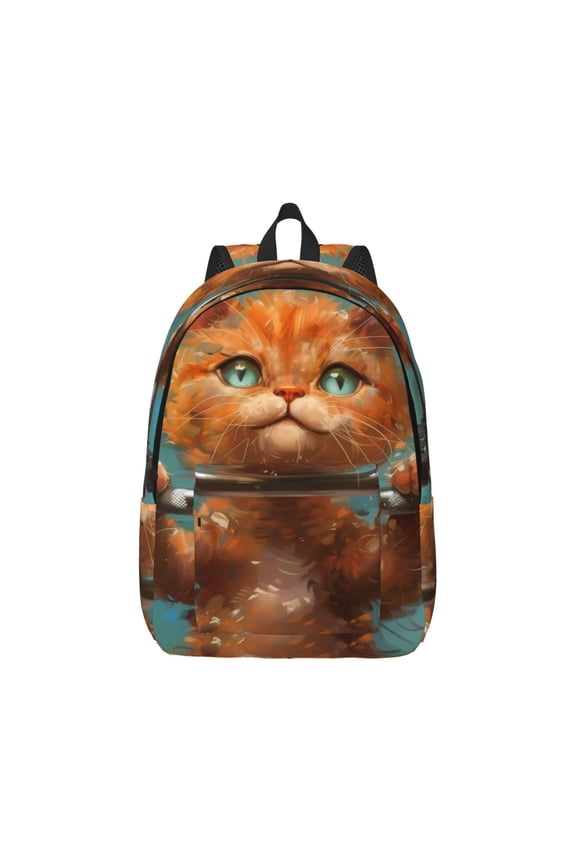 Strong Kitten Lifting Weights Print Canvas College Laptop Backpack, Durable Rucksack Travel Notebook Bag School Backpack Book Bag for Men Women-Medium