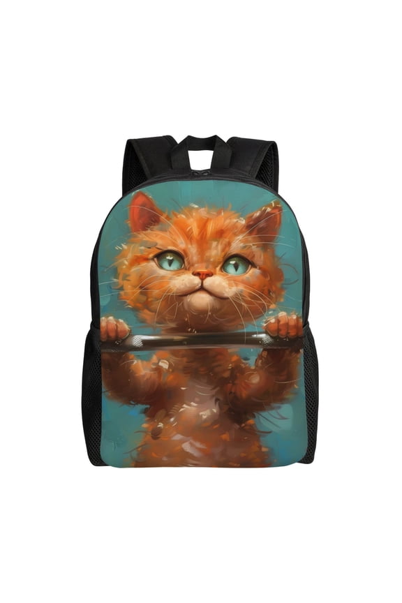 Strong Kitten Lifting Weights Print Laptop Backpack for Work, College, Travel, Daily Backpacks for Men Women, Sport Rucksack,Computer Bag