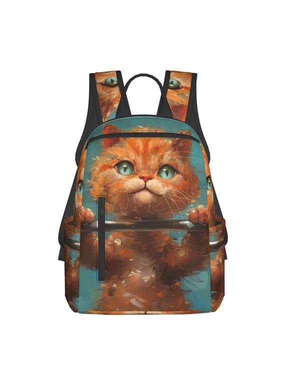 Strong Kitten Lifting Weights Print Lightweight Backpacks,Carry on Backpack,Durable Backpack for School, Work & Travel