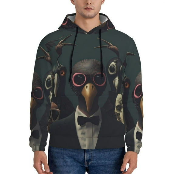 Honeii Stylish Avian Gathering Pattern Mens Hoodies Men's Loose Sleeve Sweatshirt,Pullover Hooded Sweatshirt for Men,Essentials Hoodie-Medium