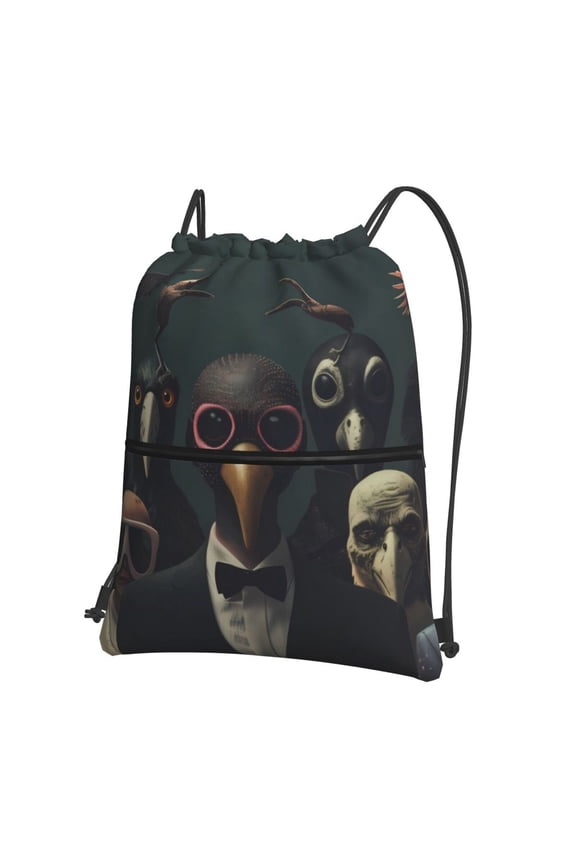 Stylish Avian Gathering Print Drawstring Backpack,String Bag,Sackpack Cinch Water Resistant Nylon for Gym Shopping Sport Yoga