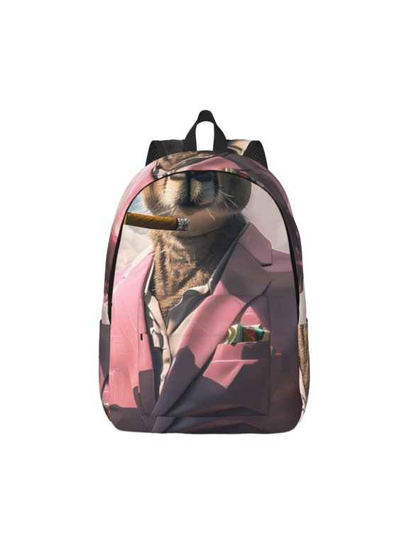 Stylish Kangaroo In Suit Print Canvas College Laptop Backpack, Durable Rucksack Travel Notebook Bag School Backpack Book Bag for Men Women-Medium