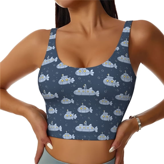 Honeii Submarine With Periscope patten Workout Crop Tank Top for Women Yoga Tank Tops Athletic Sports Shirts Exercise Undershirts,Sports Bra,Sports vest-Small