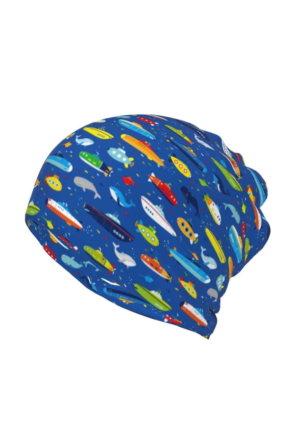 Submarines And Whales Print Winter Beanie Daily Hat - Thermal Polar Fleece Ski Running Hat Skull Cap for Men and Women,Beanie