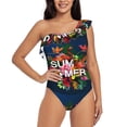 thumbnail image 1 of Honeii Summer Birds and Flowers for women's one-piece swimsuit featuring a chic one-shoulder design experience elegance and style in the water-X-Large, 1 of 6