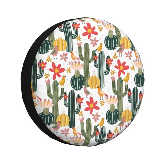 Honeii Summer Cactus With Blooming Print Tire Covers, Waterproof Anti-UV Sun Snow Rain Tire Covers for Trailers, RV, Camper, SUV, Truck-14 inch