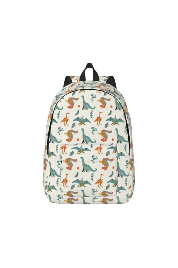 Summer Dinosaur Print Canvas College Laptop Backpack, Durable Rucksack Travel Notebook Bag School Backpack Book Bag for Men Women-Medium