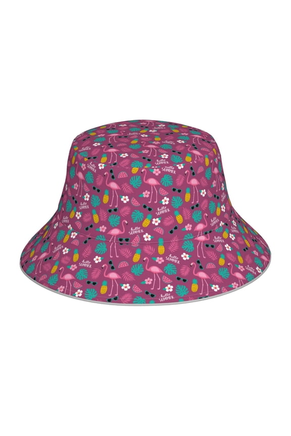 Summer Flamingo for Unisex Bucket Hat Waterproof Rain Hat Reversible Shiny Rave Bucket Hat for Concert Festival Boonie Cap